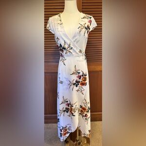 Sheer White Floral Wrap Dress